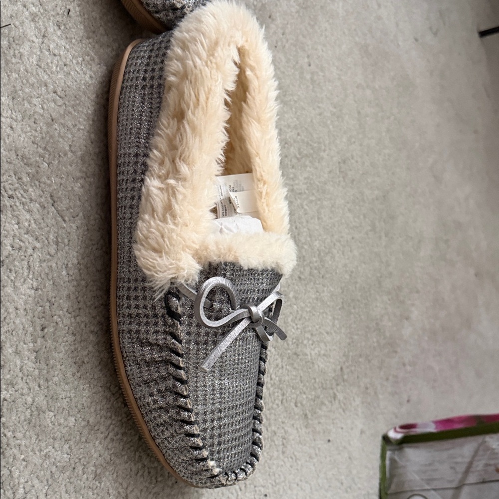 J. Crew Metallic Gray Slippers with Cream Lining - Picture 4 of 8